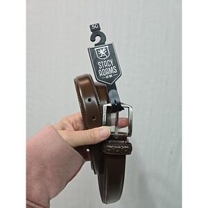Brand New Stacy Adams‎ Men's 50" Solid Brown Leather Belt Gray Silver